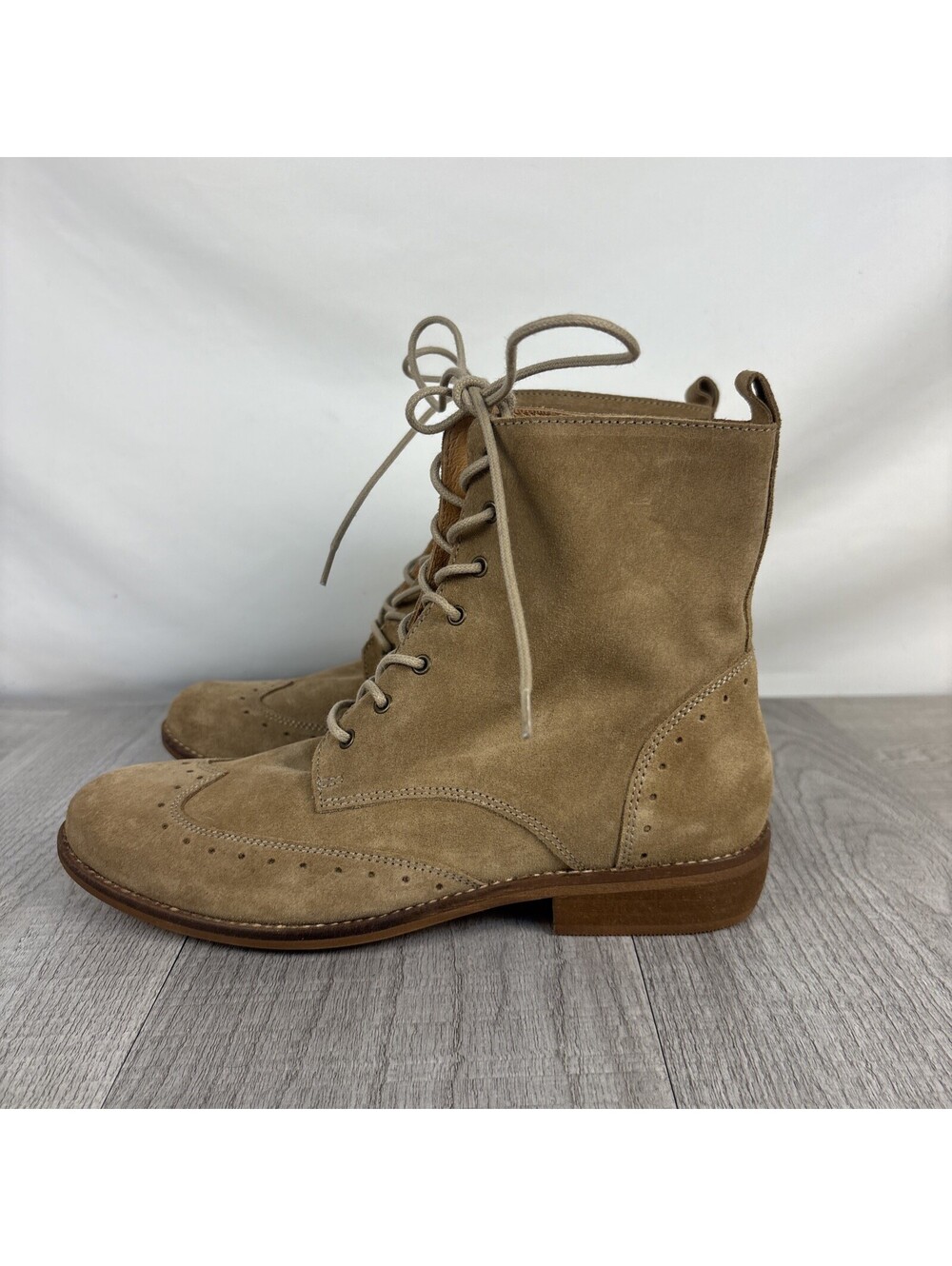 Garnet Hill Women's Nova Suede Wingtip Brogue Ankle Boots Tan Made in Spain